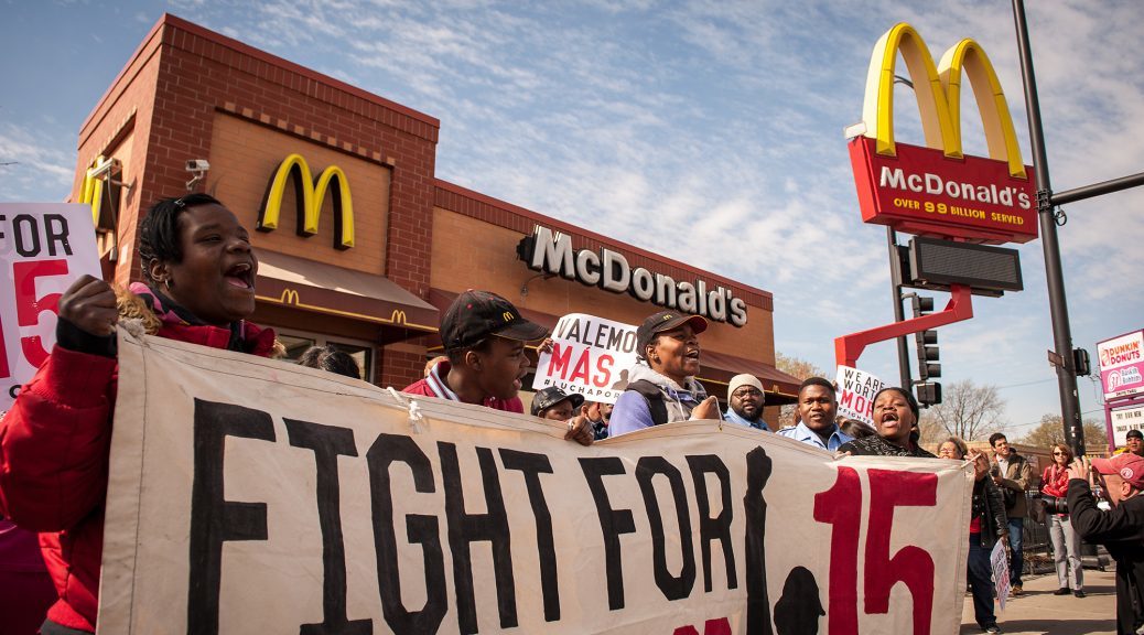 McDonald’s workers, Fight for 15 activists and SEIU members are joined